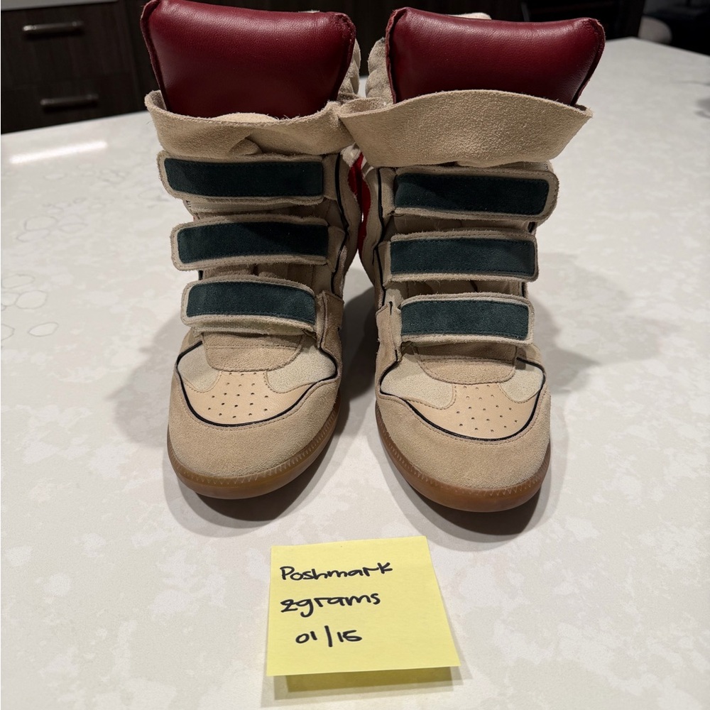 Isabel Marant Tan and Red Wedge Sneakers - Picture 9 of 9